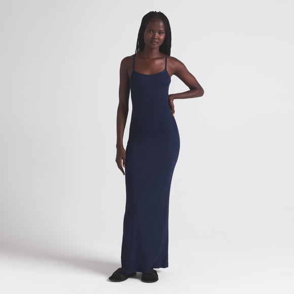 SKIMS Dresses & Skirts - Skims Cotton Rib Long Cami Dress in Navy, Size Large